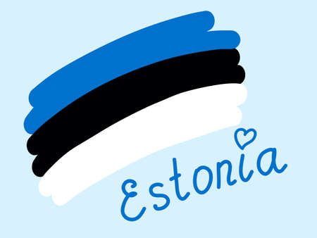 National flag of the state of Estonia with heart, vector illustration freehand. Simple stylized Estonia flag blue black whiteのイラスト素材