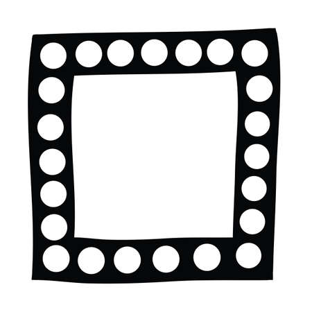 Square black frame hand drawn with white polka dots. Black and white design element for decoration. Simple doodle border colorless copy spaceのイラスト素材