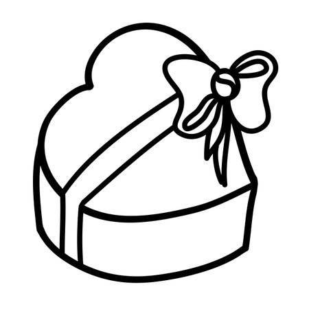Gift box in the shape of a heart doodle style, simple line drawing, hand drawn vector illustrationのイラスト素材