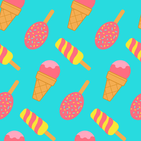 Seamless pattern ice cream , fruit stick and ball in a waffle cup. Design for fabric, wrapping...