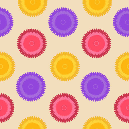 Round yellow purple flower seamless pattern. Design for fabric, textile, wrapping paper, wallpaper,...