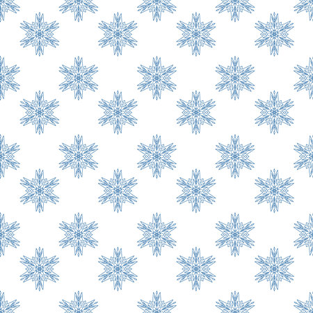 Snowflake seamless pattern christmas, geometric mandala snowflake blue color, vector illustration
