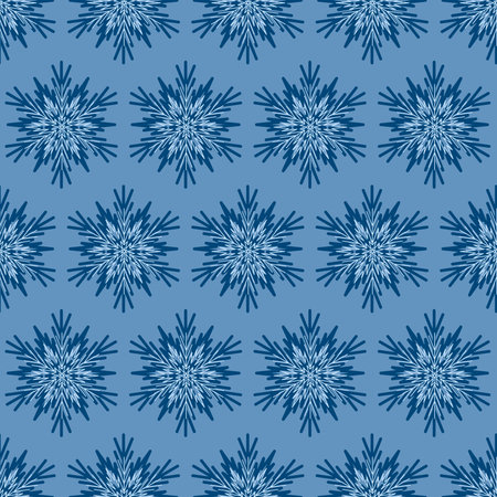 Snowflake seamless pattern christmas, geometric mandala snowflake blue color, vector illustration