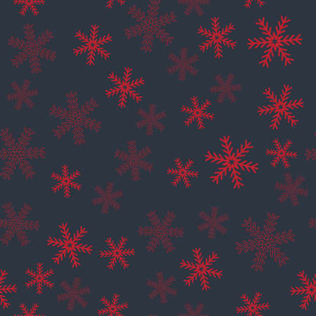 Snowy Christmas seamless pattern on a dark background, red crystal snowflake for textileのイラスト素材