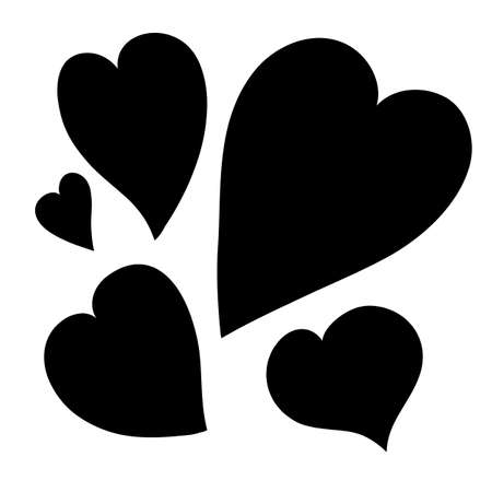Set of five simple black hearts, black silhouette heart clip artのイラスト素材