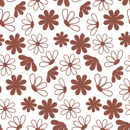 Brown flower silhouette on white fashion organic seamless pattern, wallpaper wrapping textile design vector illustrationのイラスト素材