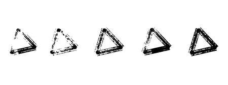 Set of equilateral triangle geometric shapes, scratched grungy geometry imprint for designのイラスト素材