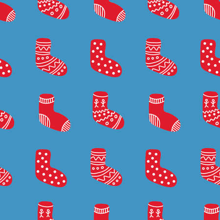 Christmas decoration red santa sock seamless pattern, cute simple childish vector illustrationのイラスト素材