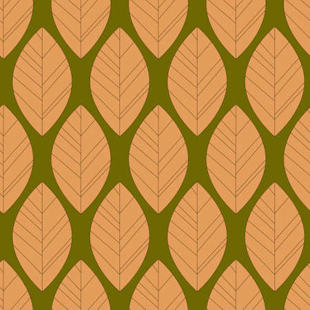 Yellow leaf outline on selenium marsh background, geometric seamless pattern, wallpaper wrapping textile design vector illustrationのイラスト素材