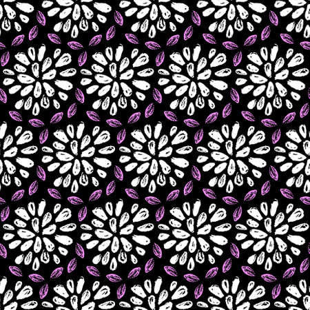 Organic pattern white flower dahlia on black seamless pattern, textile design and packaging vector illustrationのイラスト素材