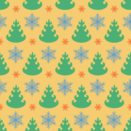 Winter seamless pattern with christmas tree and snowflake, cute decoration for textile and packaging designのイラスト素材