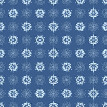 Unusual snowy Christmas seamless pattern, bright snowflake for design on blue. Winter snow ice patternのイラスト素材