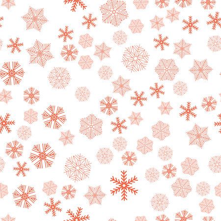 Snowy christmas seamless pattern, red crystal snowflake for textile, wallpaper and wrapping paperのイラスト素材