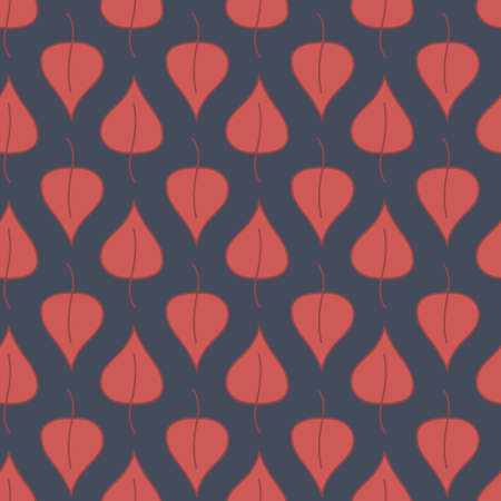 Seamless pattern of red triangular leaf foliage on a dark background, for textile wallpaper, packaging design and interior decorationのイラスト素材