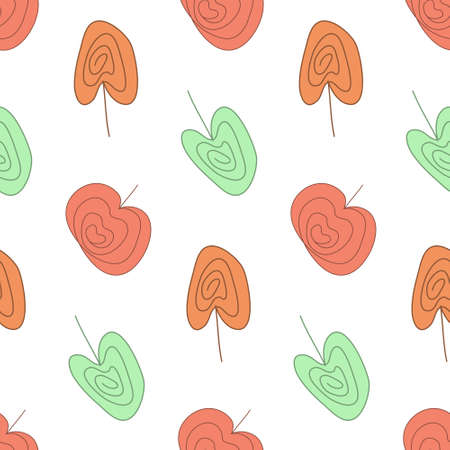 Apple yellow red vegetable seamless pattern, fantasy doodle background for textile and scrapbook designのイラスト素材