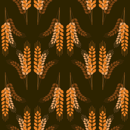Sheaf of ears of wheat on a dark background spikelet seamless pattern vector illustrationのイラスト素材