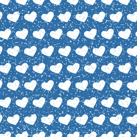 Heart blue seamless pattern for package and holiday design, grunge texture scratch fading