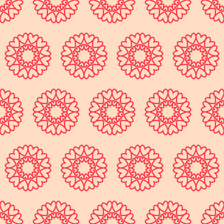 Mandala heart love pink gentle pastel seamless pattern for designのイラスト素材