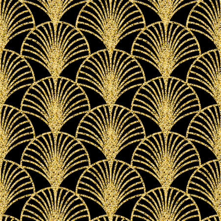 Golden seamless pattern with arch arabesque arabic shiny shining gold color backgroundの写真素材