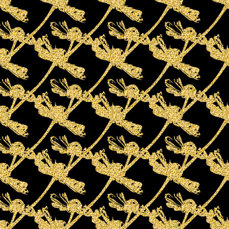 Gold flower seamless pattern shiny shimmer background for designの写真素材