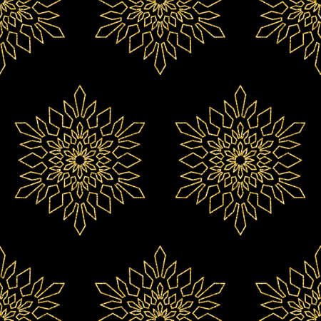 Golden snowflake flower mandala seamless patternの写真素材