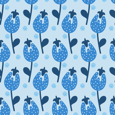 Blue fantasy flower, childish seamless pattern for textile and wrapping paper