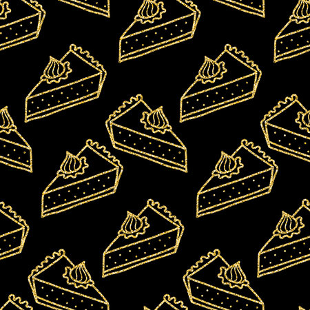 Golden piece of cream pie on black background for creative design decoration