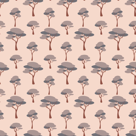 Gray pink pastel color tree seamless pattern background for scrapbook designのイラスト素材