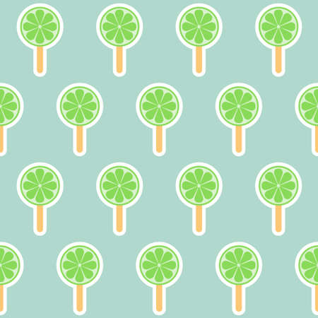 Lemon lime fruit ice round ice cream stick seamless patternのイラスト素材