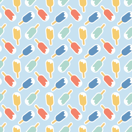 Creamy ice cream in sweet red yellow blue glaze seamless pattern background design decoration