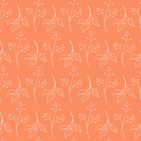 Orange sprig of grass with berry seamless pattern vector illustrationのイラスト素材