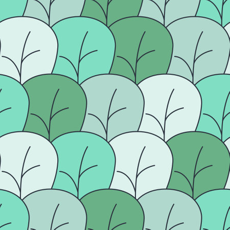 Monochrome green forest grove seamless pattern large leaves foliage for textile designのイラスト素材