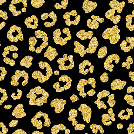 Golden leopard skin, animalistic seamless pattern black gold shimmer shiny wild background for...