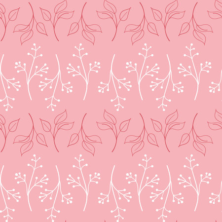 Pink white twig grass with berry seamless pattern vector illustrationのイラスト素材
