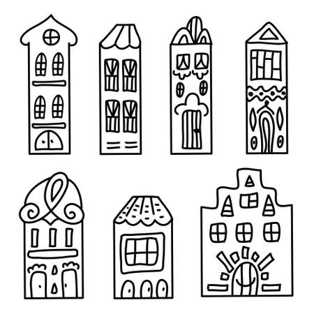 Set of stroke hand drawn house icon for design and decoration, vector illustration of simple naive buildingのイラスト素材