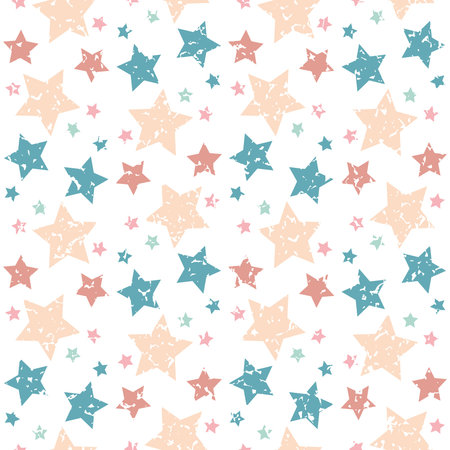 Pink blue pastel star on white background, cute repeat vector illustrationのイラスト素材