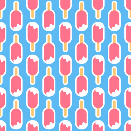 Creamy ice cream in pink raspberry strawberry glaze seamless pattern background design decorationのイラスト素材