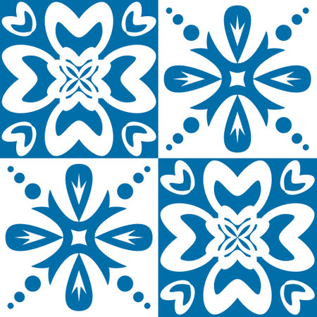 Azulejo blue square background portuguese tiles for wall decor, cute retro design vector illustrationのイラスト素材