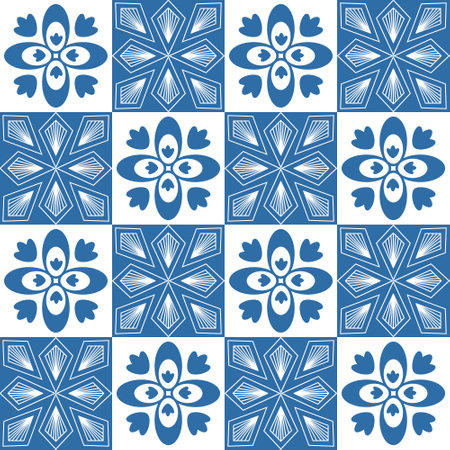 Azulejo blue portuguese tiles for wall decor, cute retro design vector illustrationのイラスト素材