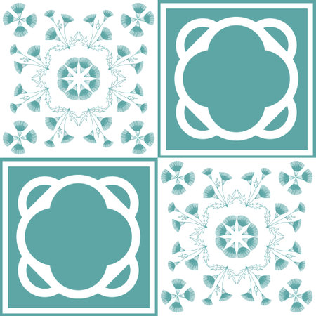 Azulejo blue tiles for kitchen and bathroom wall decoration, traditional spanish styleのイラスト素材