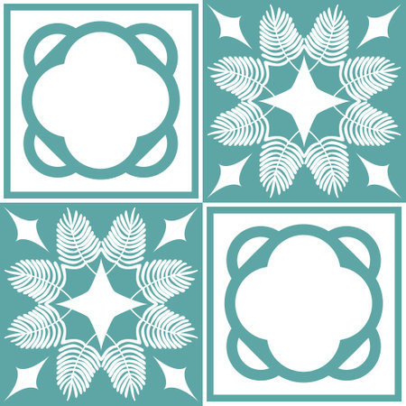 Azulejo blue tiles for kitchen and bathroom wall decoration, traditional spanish styleのイラスト素材