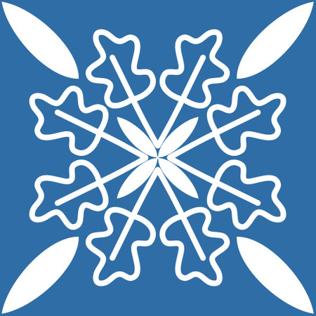 Floral pattern for decorating ceramic tiles in Spanish Azulejo style, blue vector illustration symmetrical squareのイラスト素材