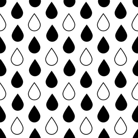Black and white water drop seamless pattern, large drop rain flat background for textile decoration and wrapping paper designのイラスト素材