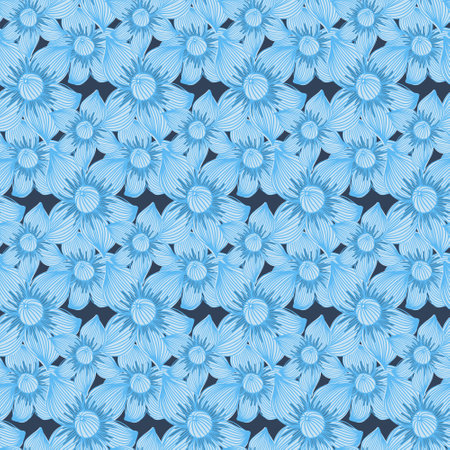 Floral seamless pattern flower blue monochrome color, vector illustration for design and decorationのイラスト素材