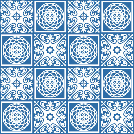 Azulejo square ceramic spanish tile for kitchen backsplash design, retro geometric vector illustrationのイラスト素材