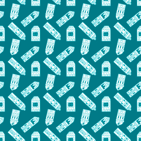 Green blue hand drawn houses seamless pattern, cute childish wallpaper and textile designのイラスト素材
