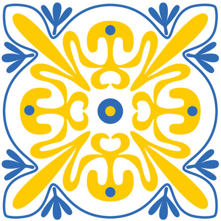 Contrast floral pattern for azulejo spanish portuguese style ceramic tile, vector illustration for design. Symmetric mandala printのイラスト素材