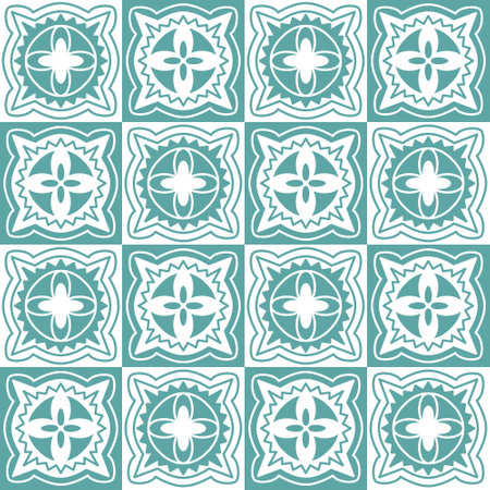 Blue seamless pattern for ceramic tiles in spanish portuguese retro style, blue white pastelのイラスト素材