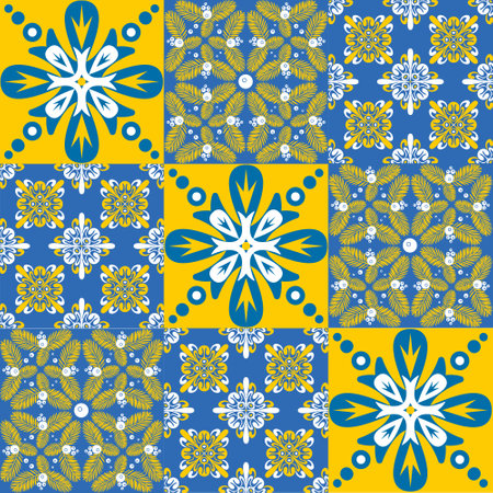 TalaVera de Puebla ceramic portuguese tile, seamless pattern for decorating walls and floors, ceramic tile design vector illustrationのイラスト素材