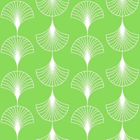 White fan on light green background art deco seamless pattern, eps vector illustration for designのイラスト素材
